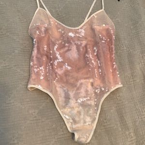 NWT pink ombré sequin v string bodysuit